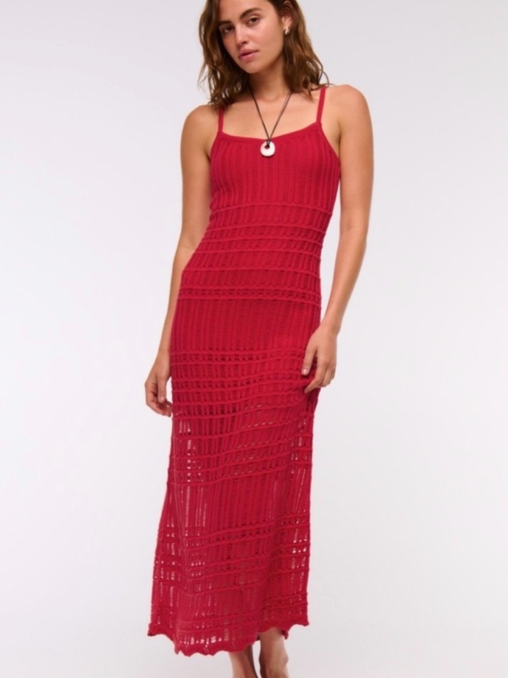 Abercrombie & Fitch crotchet style red lined maxi dress in petite medium